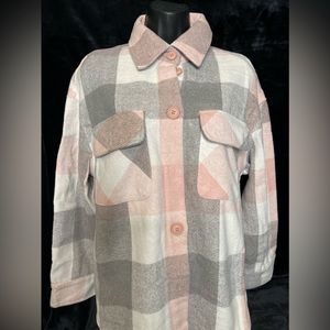 Pink with grey square flannel